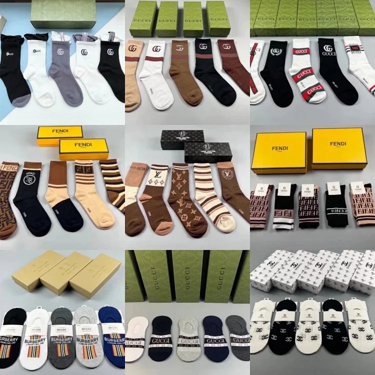 5 Pairs GUCCI & FENDI & LV Socks