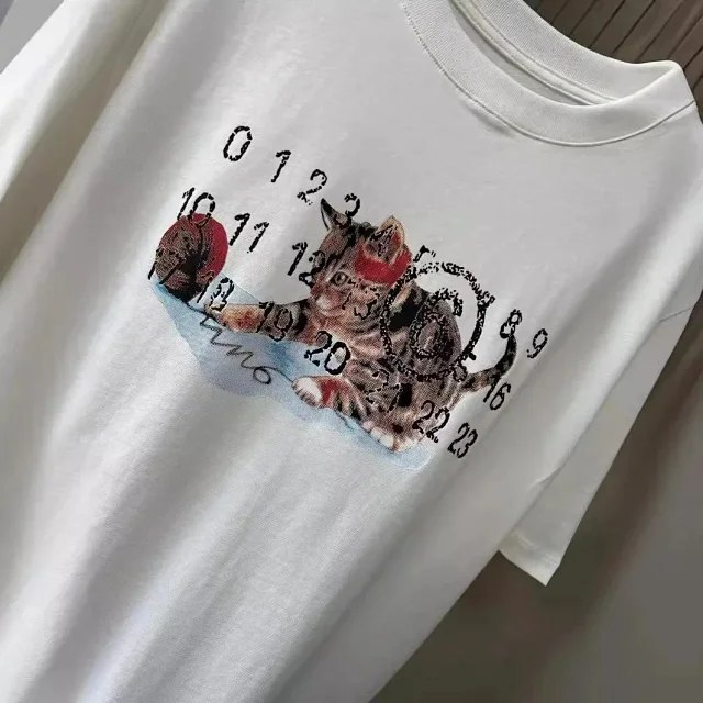 MM6 Maison Margiela Cat Playing Ball Print Cotton Drop Shoulder Short Sleeve T-shirt