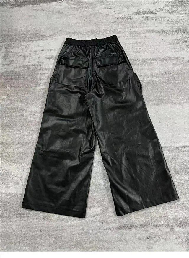 Rick Owens vintage high-end multi-pocket loose shiny leather pants